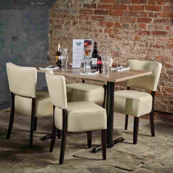 Tuff Top Grey Nebraska Oak 1200 X 700 Top With A Twin Cruciform Base And Cream Sena Chairs