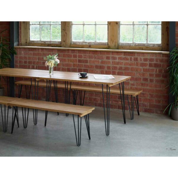 Solid Wood Oak 4 Seater Table And Bench Sets With Hairpin Legs 1