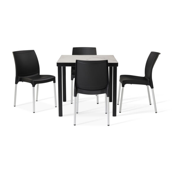 Urban Marble Table With 4 Vibe Black Dining Chairs