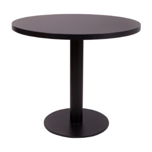 Coffee Height Forza Round Small sized base with a 600mm Diameter Round Black Laminate Top