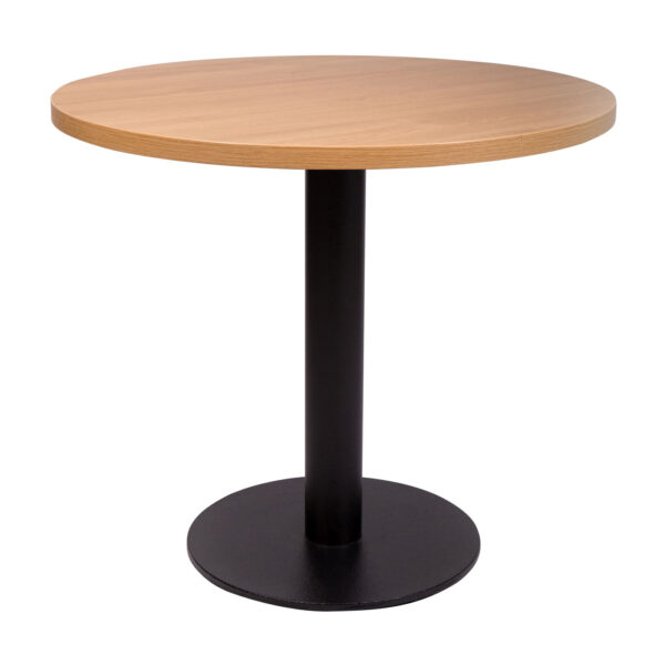 Coffee Height Forza Round Small sized base with a 600mm Diameter Round Oak Laminate Top