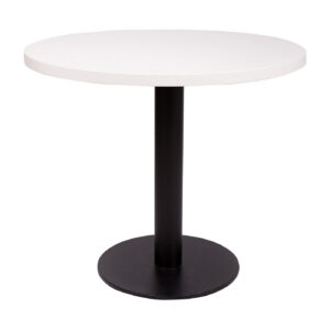 Coffee Height Forza Round Small sized base with a 600mm Diameter Round White Tuff Top