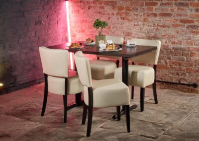 Sena Soft Cream Dining Chair With Orlando Twin Dining Height Base And 1200 By 700 Wenge Solid Ash Top 2