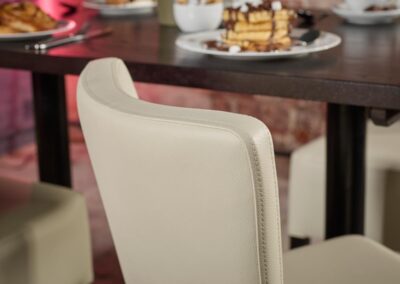 Sena Soft Cream Dining Chair With Orlando Twin Dining Height Base And 1200 By 700 Wenge Solid Ash Top 6