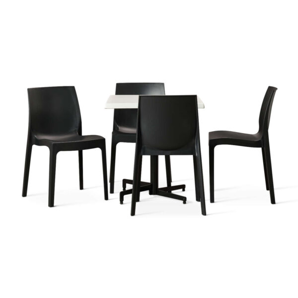 4 Seater Set Comprising Of A Madrid Flip Top Dining Height Table Base with A 800mm Square White Werzalit Table Top And 4 Anthracite Strata Side Chairs