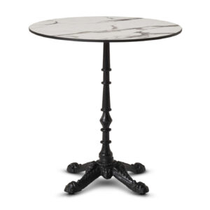 Bistro Dining Height Table Base With A 690mm Round White Marble Compact Laminate Table Top