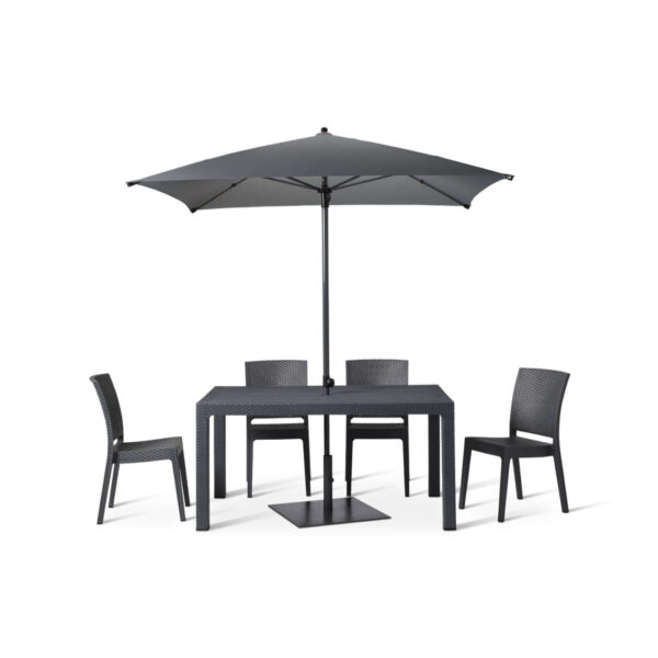 Canterbury 6 Seater Table And 4 Side Chairs With A 2000mm Plaza Parasol In Anthracite With Black Plaza Metal Base
