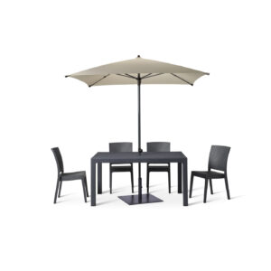 Canterbury 6 Seater Table And 4 Side Chairs With A 2000mm Plaza Parasol In Ecru With Black Plaza Metal Base