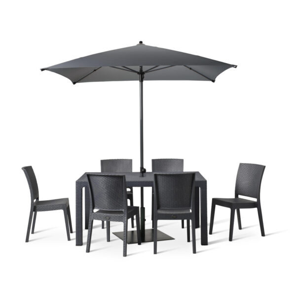 Canterbury 6 Seater Table With 6 Side Chairs 2000mm Parasol In Anthracite With Metal Base