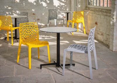 Zest Yellow And Grey With 690 Round Terrazzo Ultratop On Madrid Dining Base Set 1