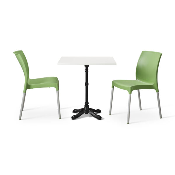 Avocado Vibe Chairs With White Tuff Top Bistro Square Table