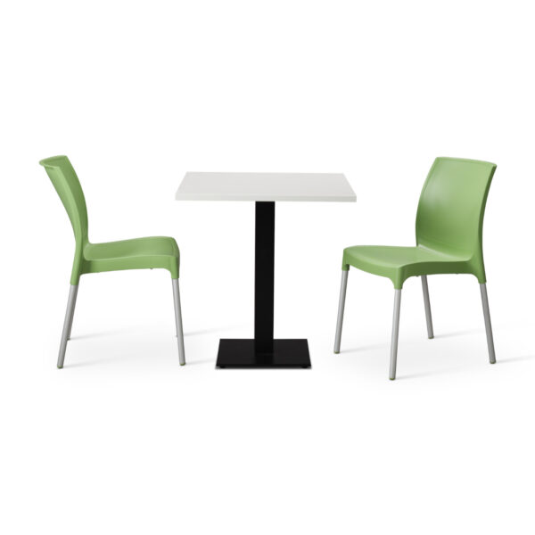 Avocado Vibe Chairs With White Tuff Top Forza Square Table