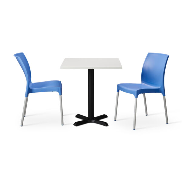 Cornflower Blue Vibe Chairs With White Tuff Top Phoenix Square Table