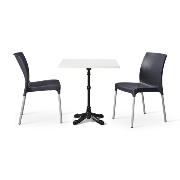 Dark Grey Vibe Chairs With White Tuff Top Bistro Square Table