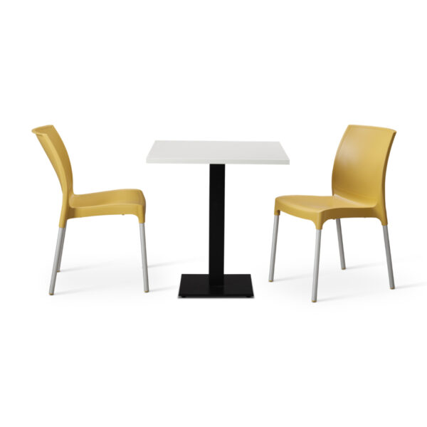 Mustard Vibe Chairs With White Tuff Forza Square Table