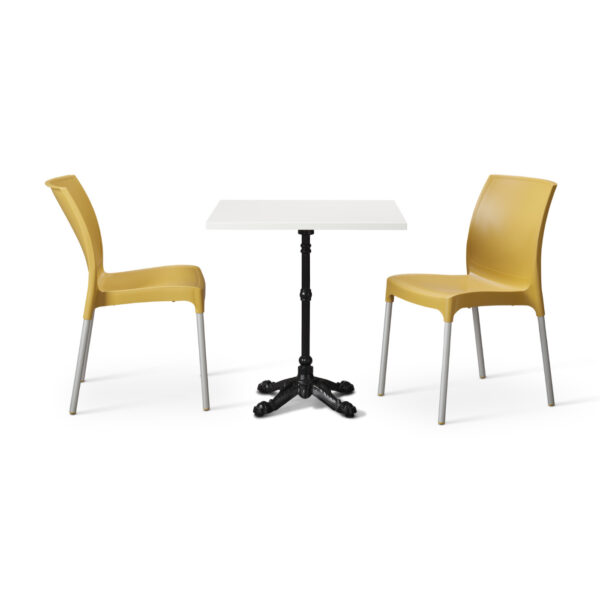 Mustard Vibe Chairs With White Tuff Top Bistro Square Table