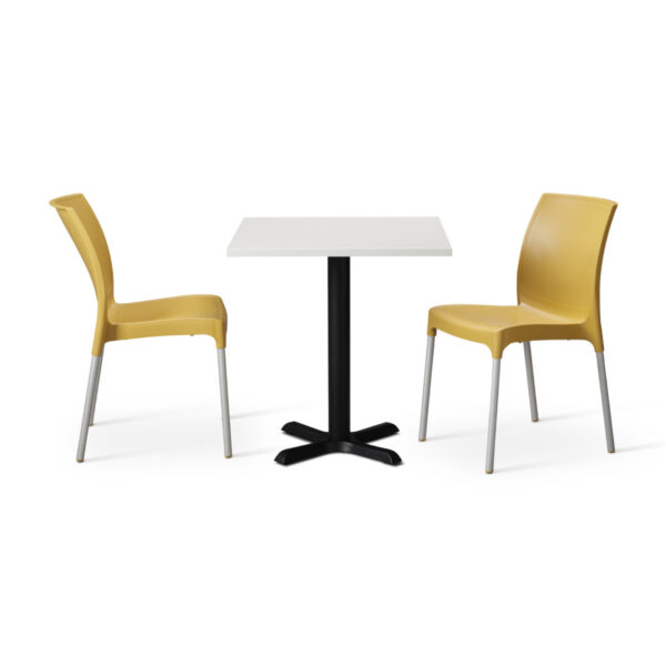 Mustard Vibe Chairs With White Tuff Top Phoenix Square Table