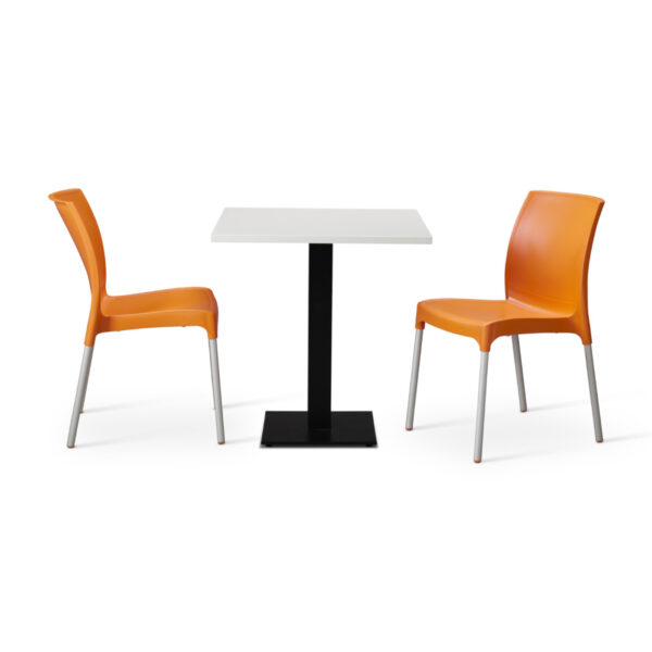 Orange Vibe Chairs With White Tuff Top Forza Square Table