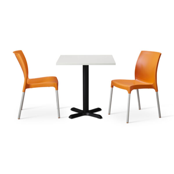 Orange Vibe Chairs With White Tuff Top Phoenix Square Table