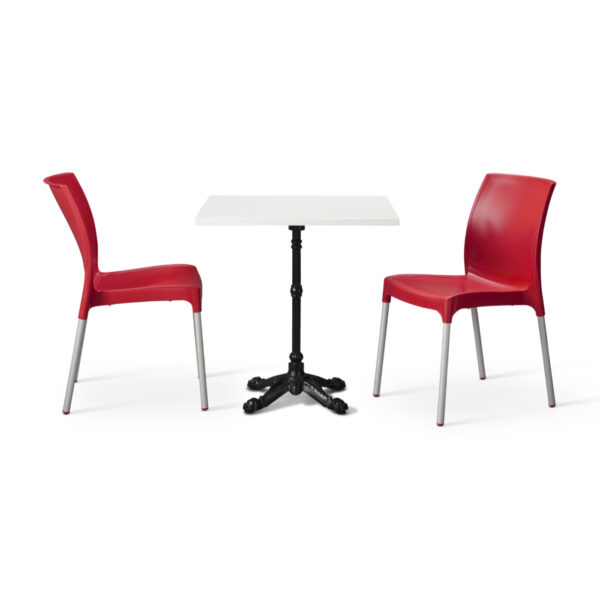 Terracotta Red Vibe Chairs With White Tuff Top Bistro Square Table