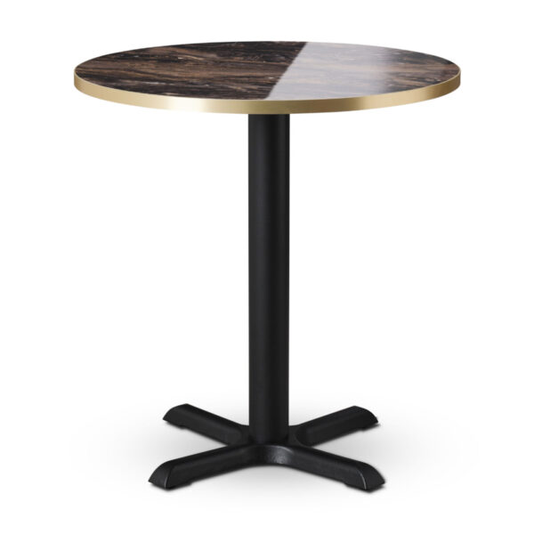 Tuff Top Premium High Gloss Marbled Cappuccino Round Top On Phoenix Small Cruciform Dining Height Base