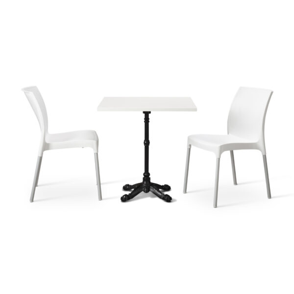 White Vibe Chairs With White Tuff Top Bistro Square Table