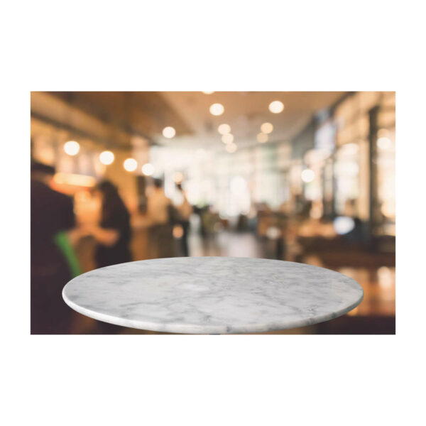 Round Marble Table Top With Cafe Restaurant Bokeh Lights Abstract Background For Montage Product Display