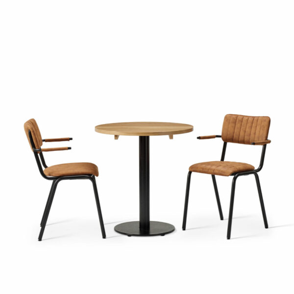 Bourbon Armchair In Allspiace With Solid Wood Oak Forza Round Table