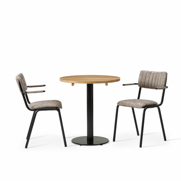 Bourbon Armchair In Graphite With Solid Wood Oak Forza Round Table
