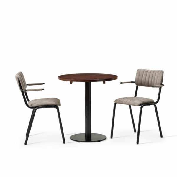 Bourbon Armchair In Graphite With Solid Wood Walnut Forza Round Table