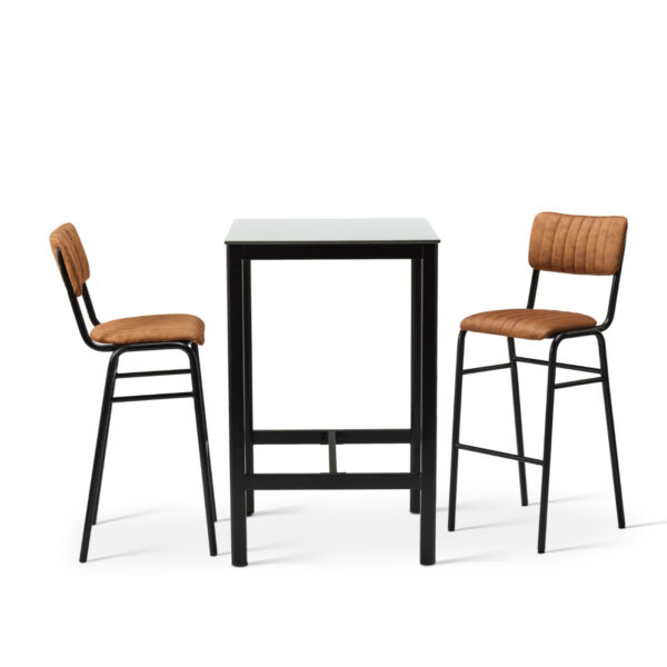 Bourbon Bar Chair In Allspice With White Compact Laminate Top On Manhattan Square Poseur Frame