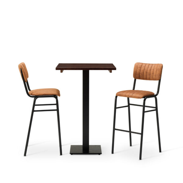 Bourbon Bar Chairs In Allspice With Solid Wood Walnut Square Forza Poseur Table