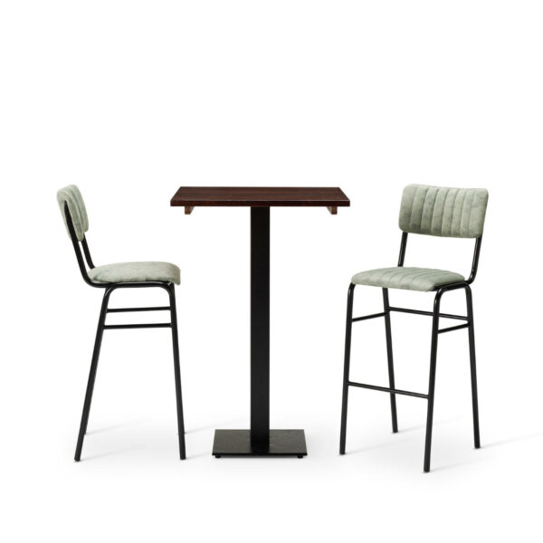 Bourbon Bar Chairs In Fern With Solid Wood Walnut Square Forza Poseur Table