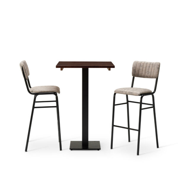 Bourbon Bar Chairs In Graphite With Solid Wood Walnut Square Forza Poseur Table