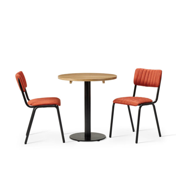 Bourbon Side Chaiir In Tabasco With Solid Wood Oak Forza Round Table