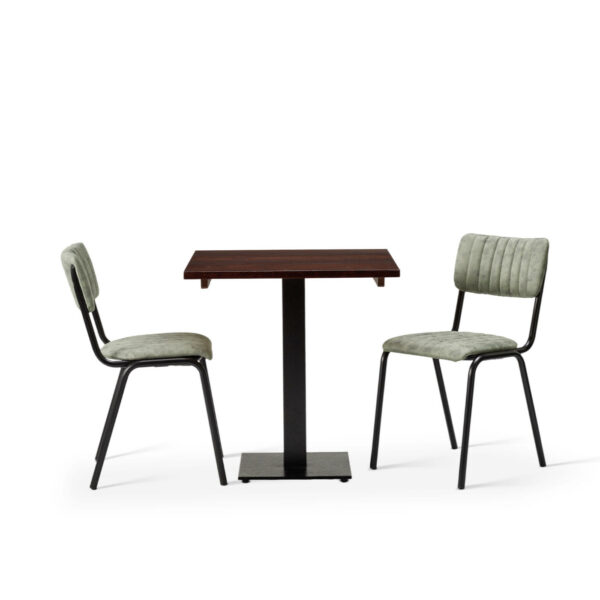 Bourbon Side Chair In Fern With Solid Wood Walnut Forza Square Table