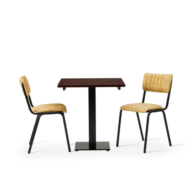 Bourbon Side Chair In Goldmine With Solid Wood Walnut Forza Square Table