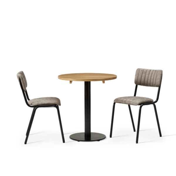 Bourbon Side Chair In Graphite With Solid Wood Oak Forza Round Table