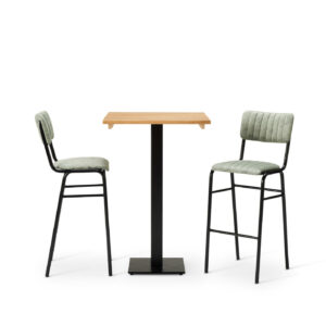 Bourbon Bar Chairs In Fern With Solid Wood Oak Square Forza Poseur Table