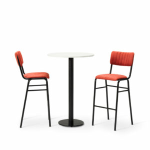 Bourbon Bar Chairs In Tabasco With Round White MFC Top On A Forza Round Poseur Height Base
