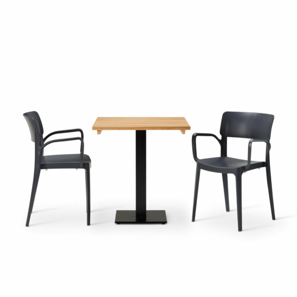 Vivo Armchair In Dark Grey With Solid Wood Oak Square Forza Table