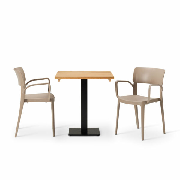 Vivo Armchair In Jute With Solid Wood Oak Square Forza Table