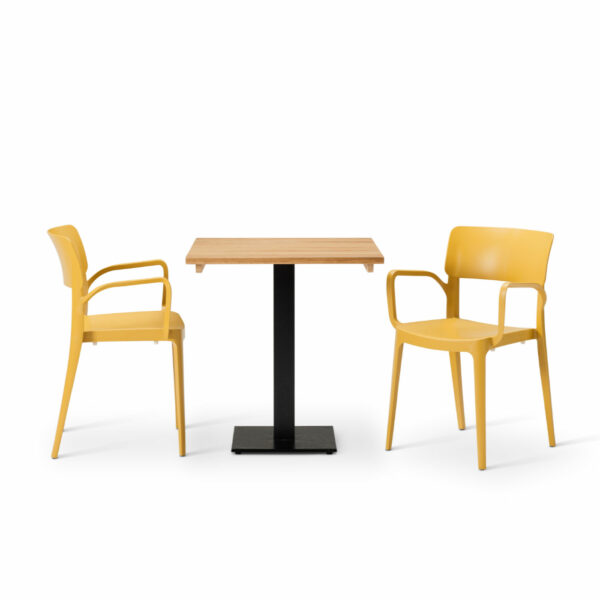 Vivo Armchair In Mustard With Solid Wood Oak Square Forza Table