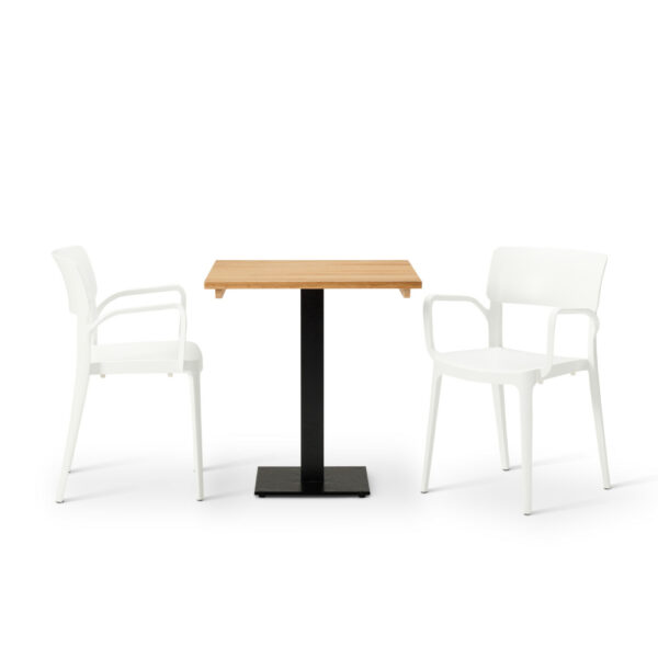 Vivo Armchair In White With Solid Wood Oak Square Forza Table
