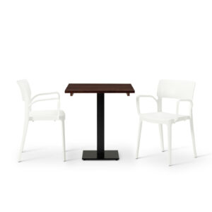 Vivo Armchair In White With Solid Wood Walnut Square Forza Table