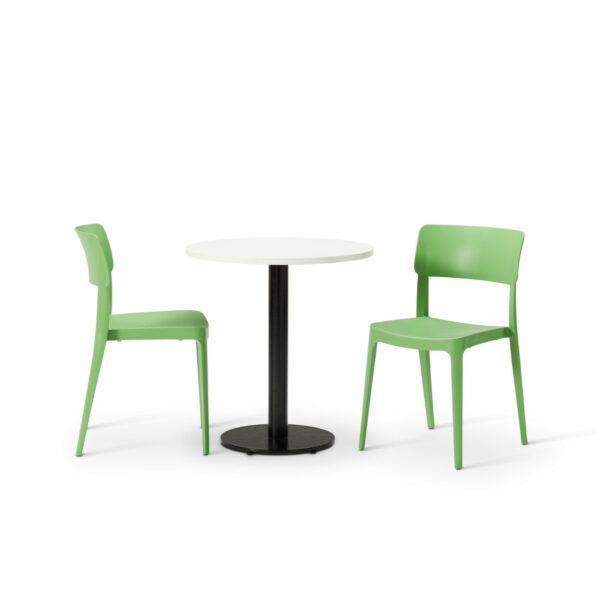 Vivo Side Chair In Avocado With MFC White Round Forza Table