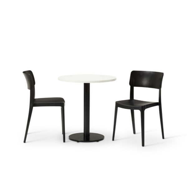 Vivo Side Chair In Black With MFC White Round Forza Table