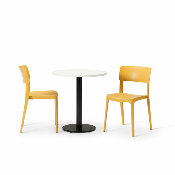 Vivo Side Chair In Mustard With MFC White Round Forza Table
