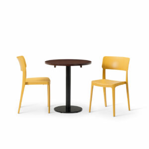 Vivo Side Chair In Mustard With Solid Wood Walnut Round Forza Table