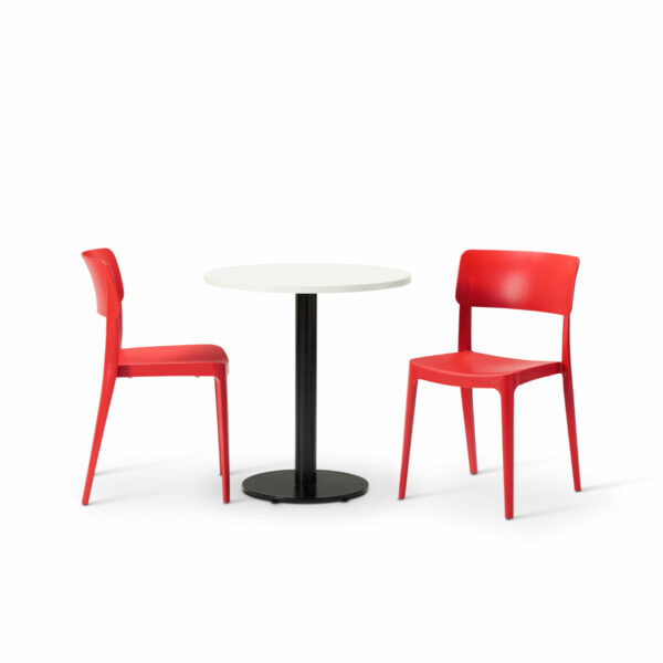Vivo Side Chair In Terracotta Red With MFC White Round Forza Table